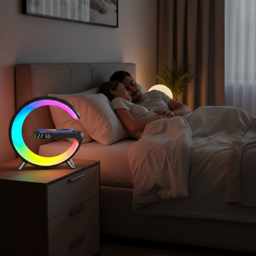 G Shaped LED Lamp with Bluetooth Speaker & Wireless Charger