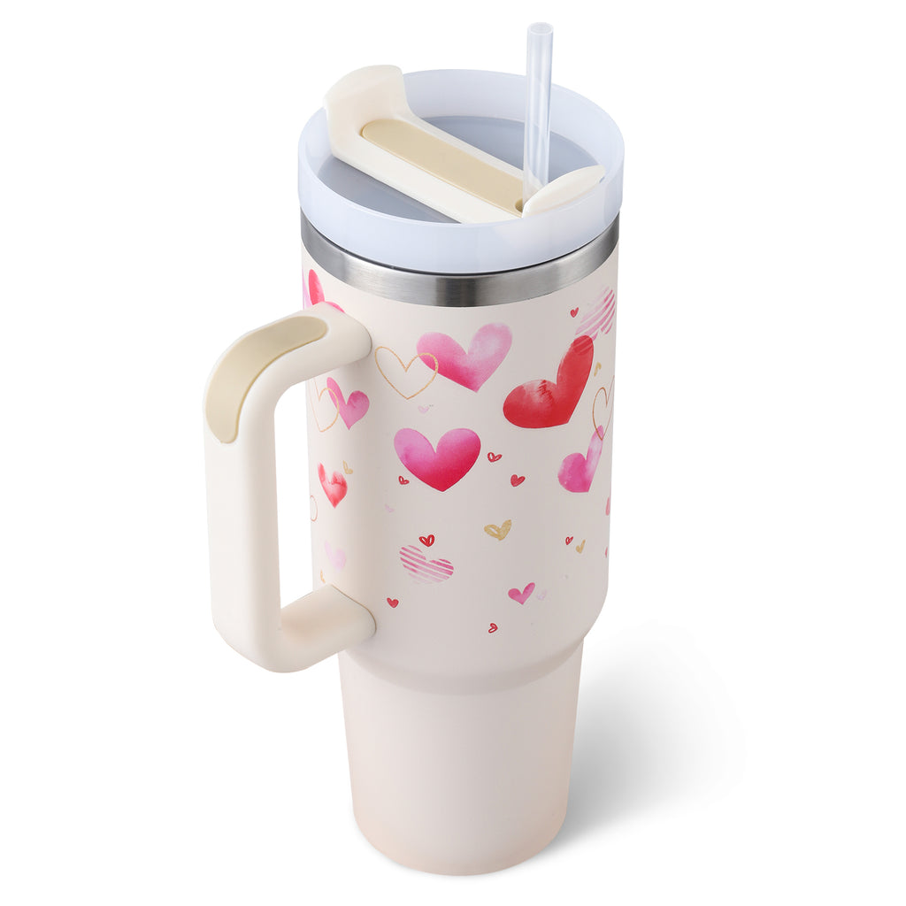 40oz Insulated Tumbler with Handle & Straw – Spill Proof