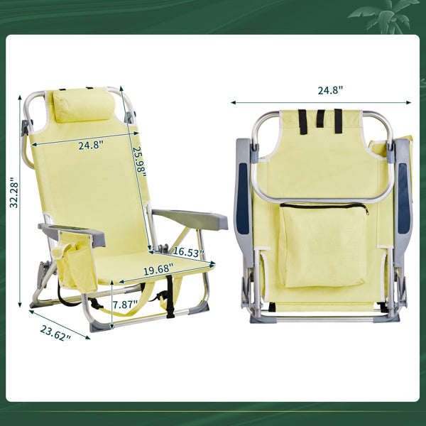 63x65x82cm, Yellow, Aluminium Beach Chair, Oxford Cloth, Silvery-white Aluminium Tube