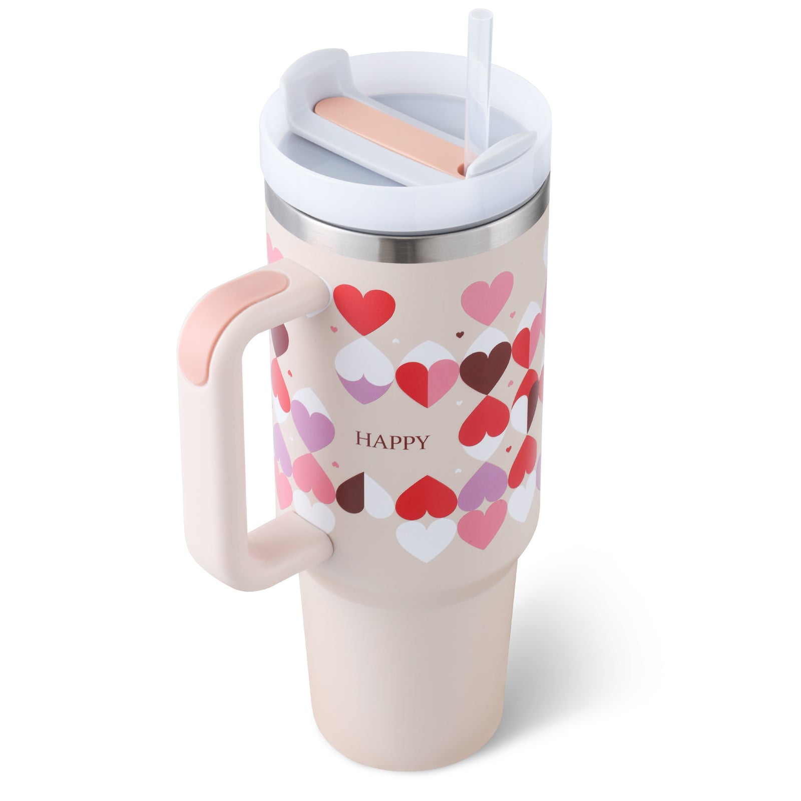 40oz Insulated Tumbler with Handle & Straw – Spill Proof