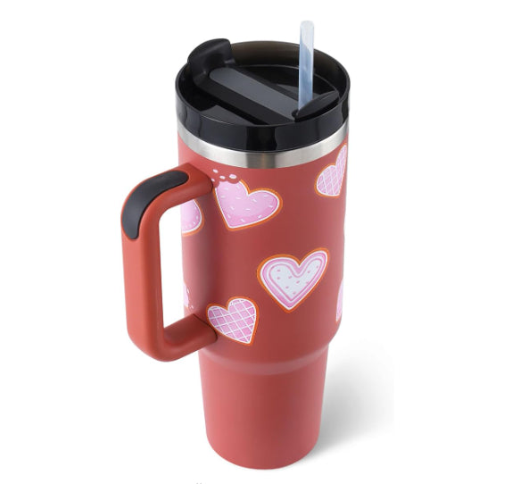 40oz Insulated Tumbler with Handle & Straw – Spill Proof
