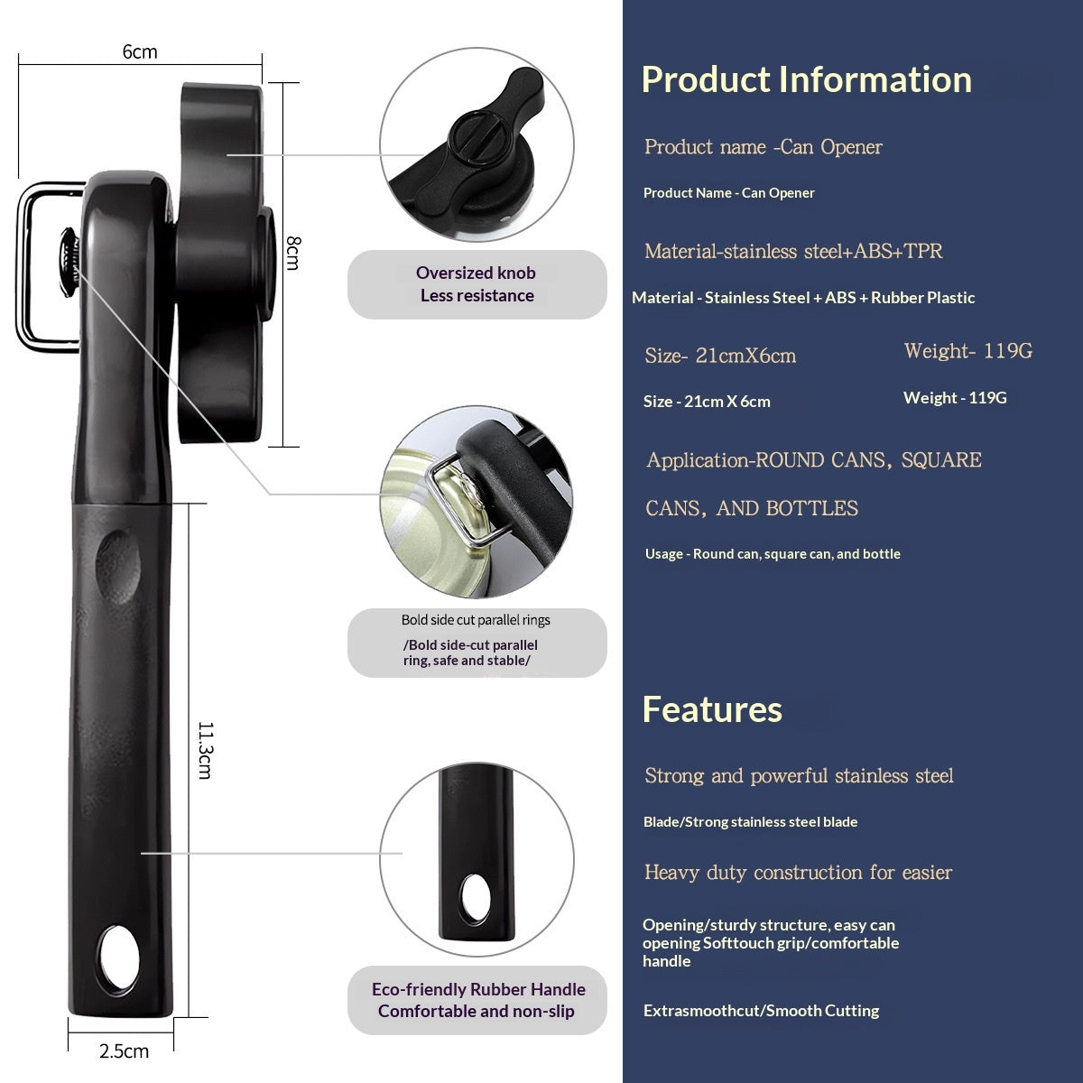 Manual Safety Can Opener – Stainless Steel Kitchen Tool