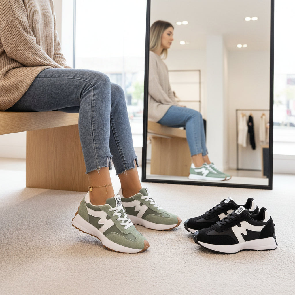 Womens Chunky-Soled Sneakers Lace-up Casual Shoes