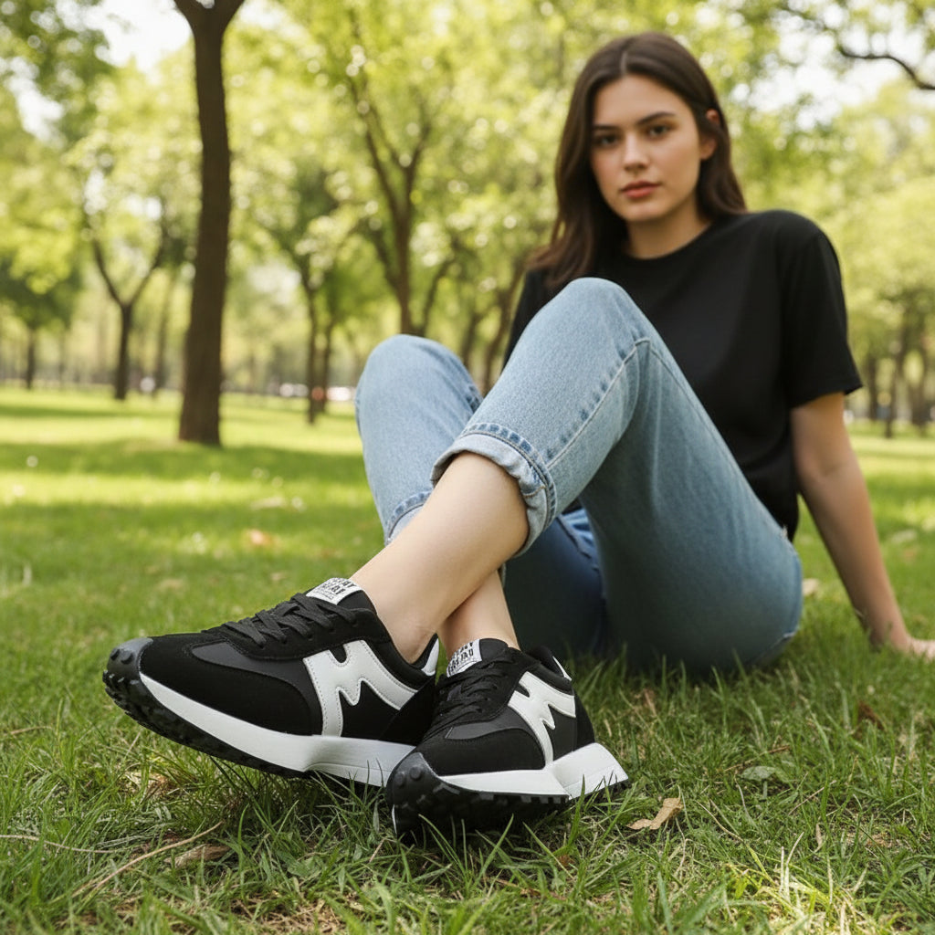 Womens Chunky-Soled Sneakers Lace-up Casual Shoes