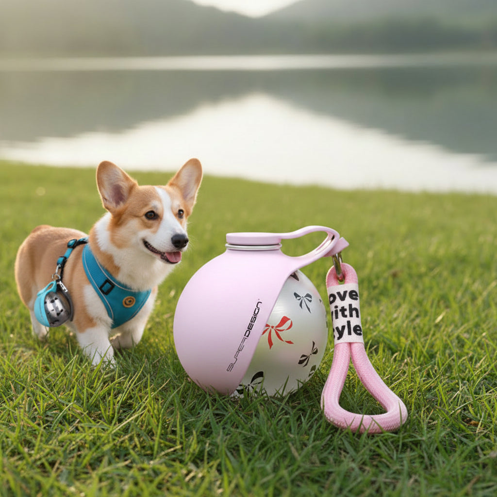Portable Dog Water Bottle with Bowl & Waste Bag Dispenser | Travel Essential